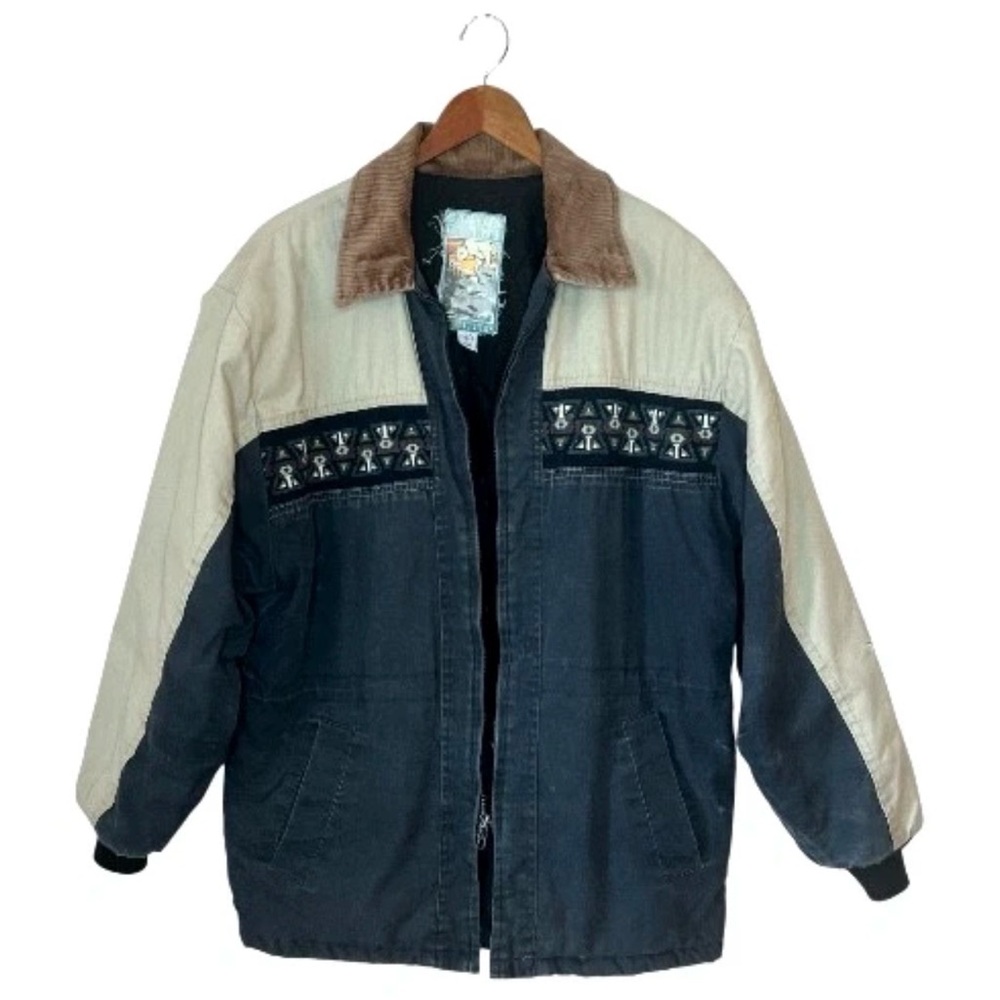 Vintage 90s Canyon Guide Outfitters Aztec Detail Distressed Jacket USA READ DESC